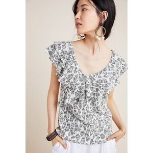 Dolan Left Coast Anthropologie Savannah Blouse Women M Black Ruffle‎ Boho Career
